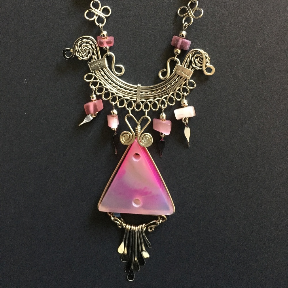 Pink stone necklace Anniversary gift for her